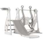 Toboggan 4-en-1 pour enfants avec balançoire, escalier et panier de basket, 113×100×94,5 cm, Blanc Antique+Gris