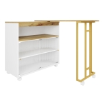Table de bar extensible avec rangement, avec LED, mobile, Table haute bistrot îlot de cuisine, 138-204×39×105 cm, Blanc
