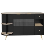 Buffet autoportant de rangement, avec Portes en Verre et Éclairages LED, 130×40×80 cm, Noir
