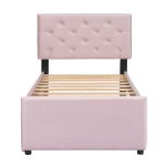 Einzelbett Multifunktionales Rollbett Polsterbett Samtoptik Lattenrost für kleine Räume 90x200cm Rosa