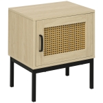 HOMCOM Mesa de Cabeceira com Porta de Vime Estilo Cannage com Pés de Metal 43x30x51 cm Madeira e Preto