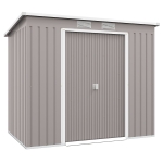 Outsunny Magazie Grădină Metalică cu Acoperiș Înclinat și Ușă Dublă, pentru Stocare de Unelte în Grădină, 213x130x172 cm, Gri