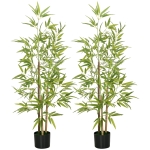 HOMCOM Set Plante Bambus Artificiale cu 3 Trunchiuri cu Ghiveci, Plante Artificiale din PP și Metal, 15x15x120 cm, Verde