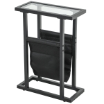 HOMCOM Bijzettafel in Metaal met Stoffen Tas en Glazen Blad, Smalle Tafel voor Woonkamer, Slaapkamer, Zwart