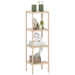 HOMCOM Dulap de Baie Modern cu 4 Rafturi Anti-Răsturnare, Dulap de Baie din Bambus și Lemn, 33x31x110 cm, Lemn Natural