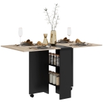 HOMCOM Folding Dining Table, Drop Leaf Table for Small Spaces with 2-tier Shelves, Small Kitchen Table with Rolling Casters, Oak and Black