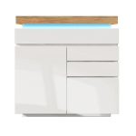 High-Gloss Chest of Drawers with 2 Doors and 3 Drawers, Sideboard Cabinet with App-Controlled LED Lighting, 110L x 39W x 115H cm, White