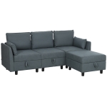 HOMCOM Canapea Modulară cu Taburet și Spații de Depozitare, Canapea Colțar 3 în Formă de L, 213x156x88 cm, Gri Închis