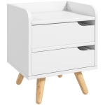 HOMCOM Noptiera cu 2 sertare picioare din pin mobila pentru casa alba