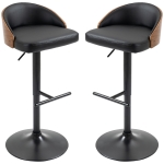 Lot de 2 tabourets de bar pivotants avec repose-pieds tabouret de bar réglable en hauteur chaises de cuisine tabourets pivotants similicuir bois noir et café 48 x 49,5 x 76-96 cm