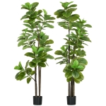 HOMCOM Set mit 2 künstlichen Pflanzen Geigenblattfeige Ficus Lyrata Höhe 180cm mit Topf