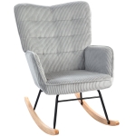 HOMCOM Fauteuil à bascule vintage, patins courbés, rembourrage épais, hêtre & acier, Gris clair