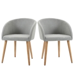 HOMCOM Set mit 2 Esszimmerstühlen Küchenstuhl im skandinavischen Design - Schräge Gummibaumbeine Bezug Leinen-Look Hellgrau