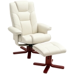 HOMCOM Relaxfauteuil met voetenbank, Lederlook, verstelbare rugleuning, tot 150 kg, Crème Wit