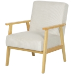 HOMCOM Fauteuil moderne avec accoudoirs, revêtement en tissu, en bois de caoutchouc, fauteuil d'appoint, supporte 120 kg, Crème
