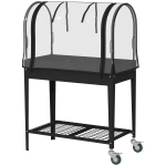 Outsunny Erhöhte Pflanzschale mit transparenter Abdeckung, 2 Rädern und 1 unterer Ablage, Maße 80L x 40B x 120H cm