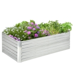 Outsunny Plantenbak, Handzaam Bloembed voor Planten, Koesteren en Verzorgen, Verhoogde Bed, Staal, Zilver