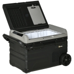 Outsunny Glacière Auto 40L avec Éclairage LED Compresseur Réfrigérateur de Voiture avec Poignées Roulettes de Transport Bateau Camping-car Voyage 12/24V CC et 110-240V AC Gris+Noir