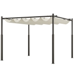 Outsunny Tuin Pergola, 3 x 3 m, Uitschuifbaar Dak en Magneetpad, Buiten Luifel, Tuinpaviljoen, UPF30+, Metaal, Crèmewit