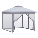 Outsunny Faltpavillon, Gartenpavillon, Metall und Stoffplane, Netzvorhänge, Entwässerungslöcher, 330L x 330B x 288H cm, Grau