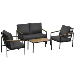 Outsunny Gartenmöbel-Set 4-teilig 4 Personen mit 2-Sitzer-Sofa Sesseln und Couchtisch Schwarz Stahlgrau