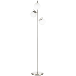 HOMCOM Lampadaire avec 3 Globes en Verre, E 27, Interrupteur au Pied, Argent + Blanc