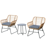 Outsunny Gartenbistro-Set für 2 Personen 3 Teile Exotischer Stil 2 Sessel + Couchtisch Polyethylen Rattanimitation Beige Stahl Grau