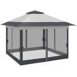 Outsunny Gartenpavillon Pop-up Pavillon aus Stahl Polyester Moskitonetze + Transporttasche mit Rollen Grau