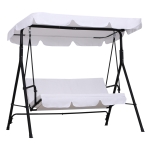 Outsunny Garten Hollywoodschaukel 3 Personen Verstellbares Dachkissen Sitzkissen und Rückenlehne 1,72L x 1,1B x 1,53H m Stahl Schwarz Polyester Weiß