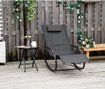 Outsunny Schaukelliegestuhl Ergonomischer Rocking Chair mit Kopfstütze und galvanisiertem Metallrahmen Textilene 63l x 160B x 88H cm Schwarz