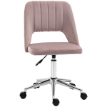 Vinsetto Bürostuhl zeitgemäßes Design drehbar 360° ergonomisch gerippte belüftete Rückenlehne höhenverstellbarer Samtbezug 49 x 60 x 91 cm rosa