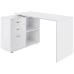 HOMCOM Scrivania Angolare per PC con 2 Cassetti e Ripiani Aperti, Scrivania ad Angolo Forma a L in Legno e Metallo, 117x83.5x76 cm, Bianco