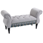 HOMCOM Vintage Bed End Bench with Armrest Tufted Footrest Stool Upholstered Bedroom Imitation Velvet Grey 117 x 40 x 58 cm