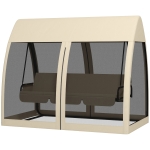 Outsunny 3-Zits Terrasschommel, Verandaschommel met Bedfunctie, Hollywoodschommel met Muggennet en Stalen Frame, Koffie