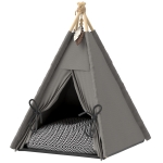 PawHut Tipi Tent voor Huisdieren, Huisdierbed in Tipi-stijl, Kattenzelt met Kussen, Hondenbed om te Slapen, Kattenbed, Grijs