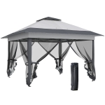 Outsunny Folding Pop-Up Garden Gazebo Marquee Steel Polyester Mosquito Nets + Transport Bag with Wheels Grey