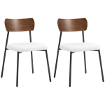 HOMCOM Set of 2 dining chairs with shaggy fabric seat, curved wood-effect backrest, interior, cream