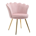 HOMCOM Shell Chair Vanity Chair Velvet Chair Living Room Chair with Golden Metal Legs for Living Room Bedroom and Dining Room 67L x 64W x 77H cm Powder Pink