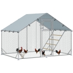 PawHut Galinheiro para Exterior 3x2 m Galinheiro de Aço Galvanizado com Comedouro Suspenso Tipo Espeto Poleiro Anti-UV Prata
