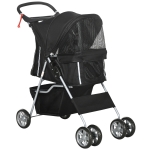 PawHut Carrinho de Passeio para Animais de Estimação Dobrável com Cesta de Armazenamento e Travão 75x45x97 cm Preto