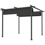 Outsunny 3 x 3 m Garten-Pergola mit verstellbarem Dach, Metallrahmen, UPF30+ Schutz, Sonnendach für Veranda, Terrasse, Dunkelgrau