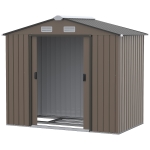 Outsunny Metallgerätehaus 2,5 m² Gartenhäuschen Gartenschrank Maße 213L x 130B x 185H cm Schiebetür Stahl braun
