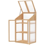 Outsunny Mini-serre, petite serre avec cadre en bois, fenêtre et double porte, 3 étagères, 70L x 50l x 120H cm, Marron