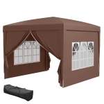 Outsunny Pavillon 3 x 3 m avec 4 parois latérales, fenêtre, tente de fête avec protection UV, pavillon de jardin avec sac de transport, en acier, Café