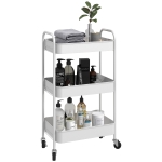 HOMCOM Carrello da Cucina a 3 Livelli con Maniglie e 4 Rotelle, in Acciaio, 45x30.6x79 cm, Bianco