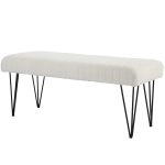 HOMCOM Banc bout de lit banquette en tissu bouclette blanc avec pieds épingle en métal noir 118,5l x 46P x 49,5H cm crème