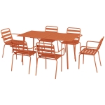 Outsunny Gartenmöbel Set Garten-Dining-Set 7-teilig mit 1 Tisch und 6 stapelbaren Stühlen aus Stahl in Rot