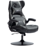 Vinsetto Fauteuil de gaming avec fonction bascule et haut-parleurs, soutien lombaire et cervical, pour salle de jeux, similicuir, Gris+Noir