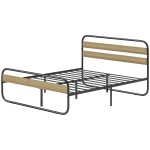 HOMCOM Lit double 160 x 200 cm, cadre de lit en acier style industriel, tête de lit et sommier inclus, aspect bois