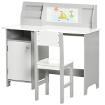 HOMCOM Ensemble table et chaise pour enfant avec tableau blanc - bureau pour enfant +5 ans - 90L x 45l x 85H cm Gris